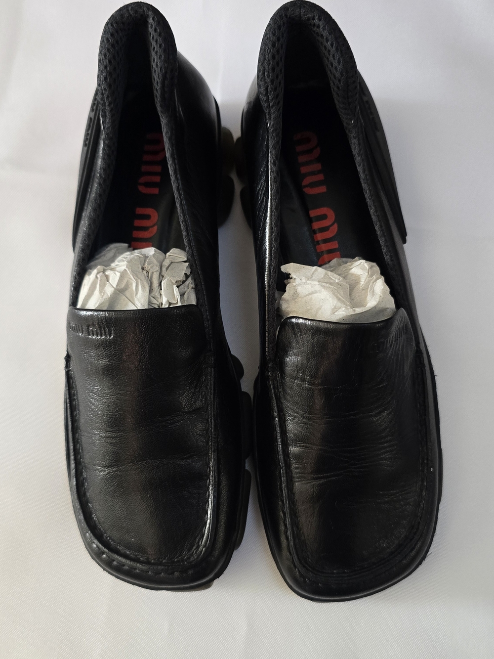 Miu Miu Black Leather Slip-On Loafers for Women